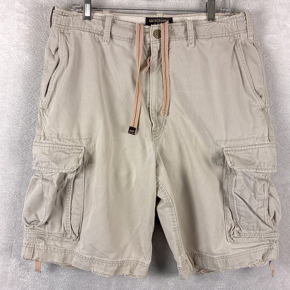 VTG Abercrombie & Fitch Cargo Shorts Men 34 Beige Distressed Paratrooper Y2K